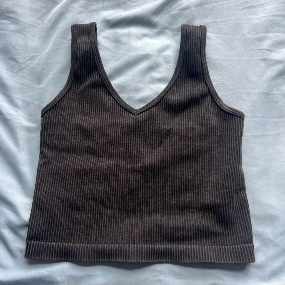 Elegant Charcoal Ribbed Crop Top